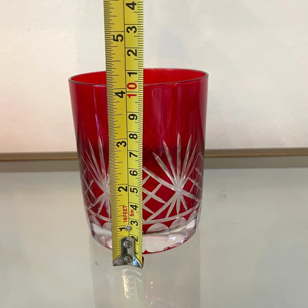 Set of 4 RED Double Old Fashioned Glasses Luxe Christmas Holiday Barware NEW